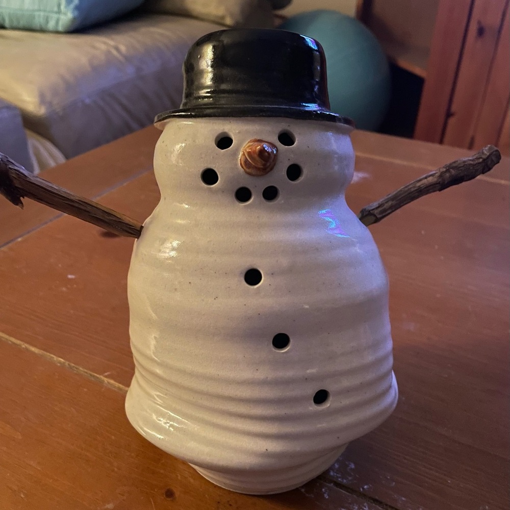 Holman Pottery…melting snowman tea light candle holder